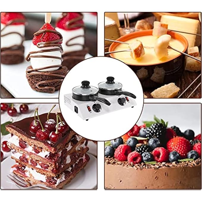 rayihni Chocolate Melter ElectricWhite Double Pot Hot Chocolate Melting Tempering Machine Double Pots Heater For Chocolate Butter Cheese Cream Candy Milk Coffee - Image 4